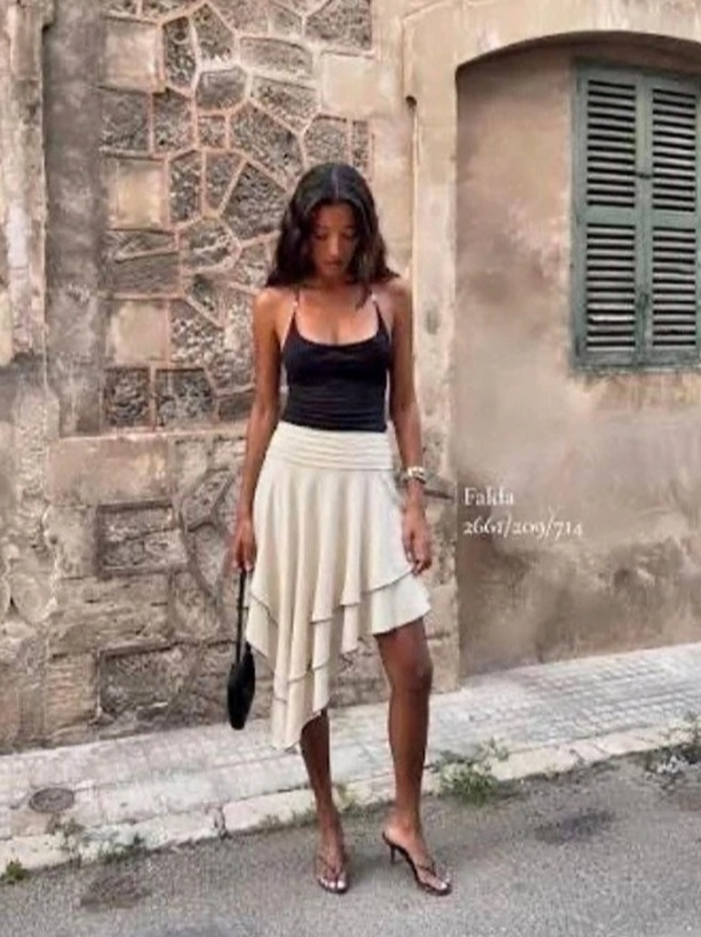 Zara Ruffle Asymmetric Hem Skirt Cream Small
